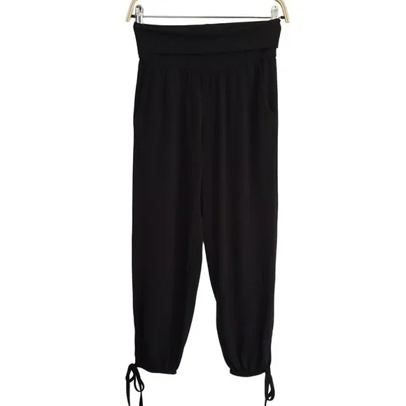 Onzie Black Polyester High Rise Tie Cuff Pull On Jersey Jogger Pants - Picture 1 of 7